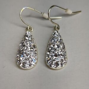 JCM Brass Teardrop Earrings W/ Rhinestone Crystals Drop Hook Pierced